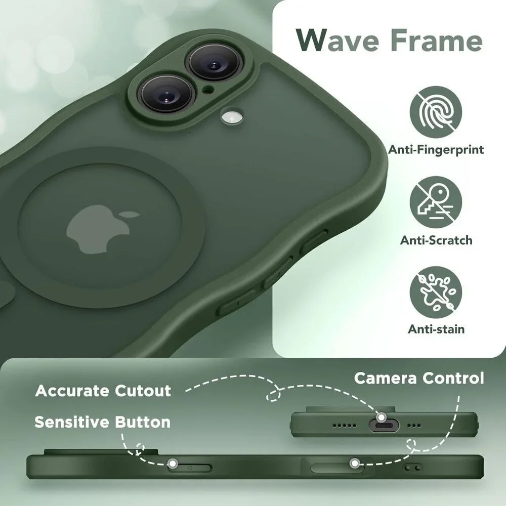 Women Deep Green Iphone 17 Pro Max Case Full Camera Protection Mag Safe
